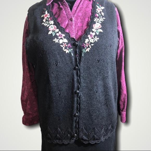 Embroidered Vintage Floral Vest 2XL - Picture 3 of 7